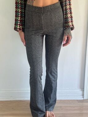 Zara Black and Cream Herringbone Flare Pants